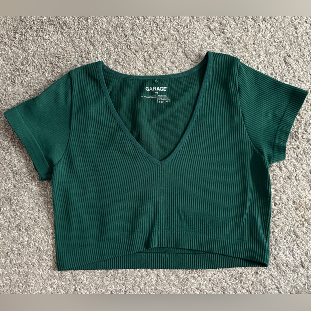 Garage Green Ribbed Crop T-Shirt